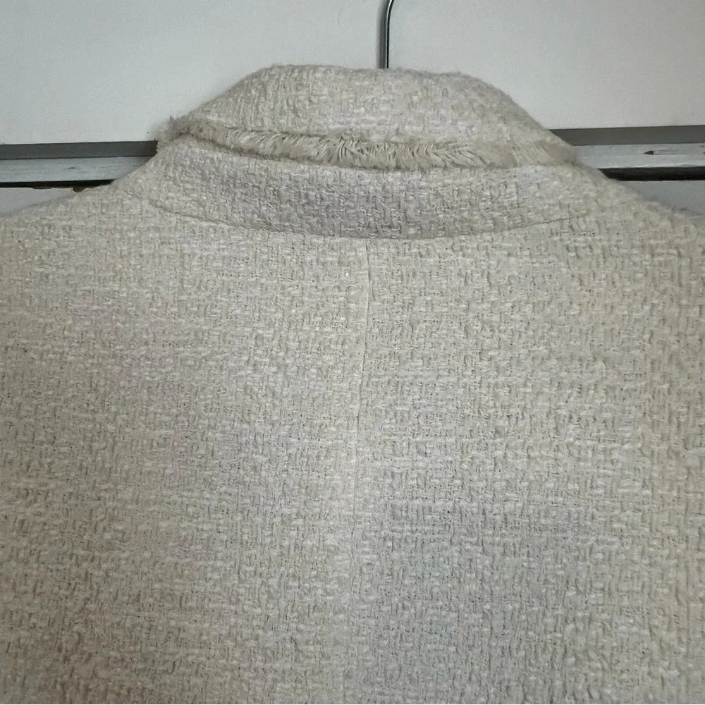 NWT Helene London Tweed Blazer Jacket Double Breasted Fringe Cream Pearl Medium - Picture 10 of 16